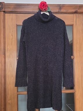 American Eagle Outfitters Navy & Tan Ribbed Knit Turtleneck Sweater Dress Size S